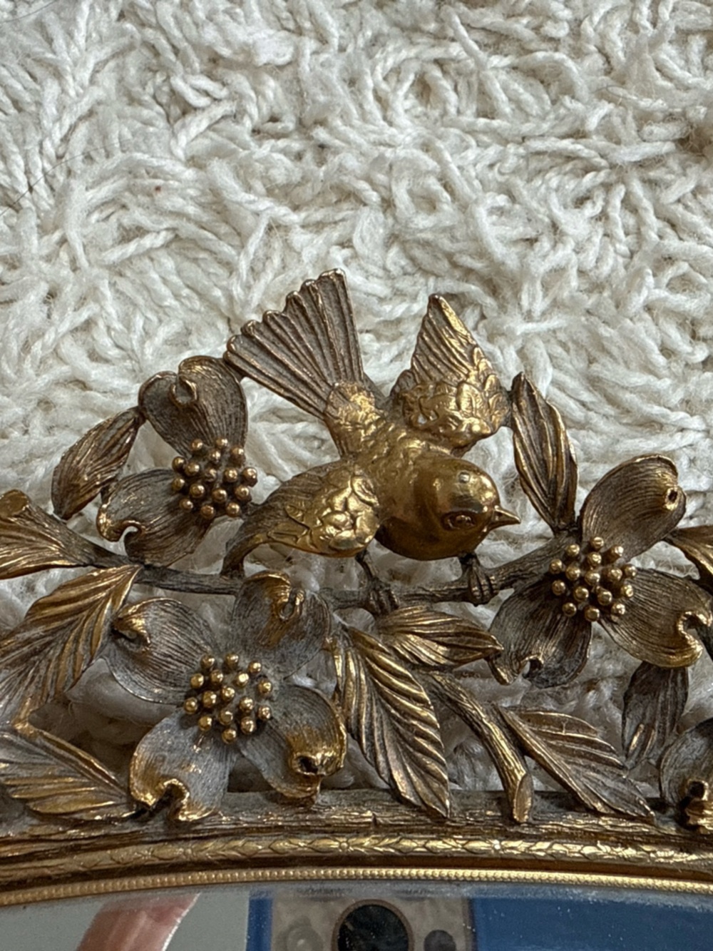 Matson vintage 24k gold vanity tray mirror bird and floral design. Velvet back. - Picture 2 of 16